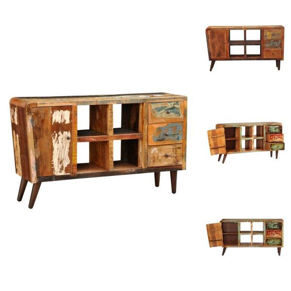 Vidaxl Cassettiera In Legno Massiccio 1 Anta 4 Scomparti E 3 Cassetti - Credenze-image