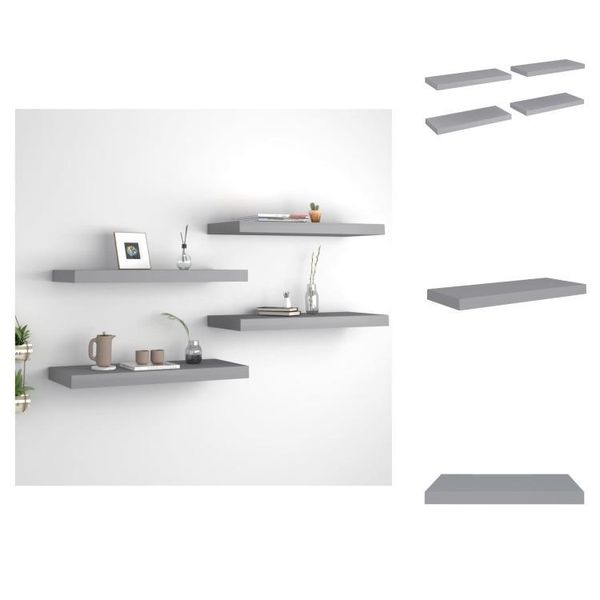 Vidaxl Mensole Galleggianti 4 Pz. Grigio 60X23,5X3,8Cm Mdf - Mensole Da Parete-image