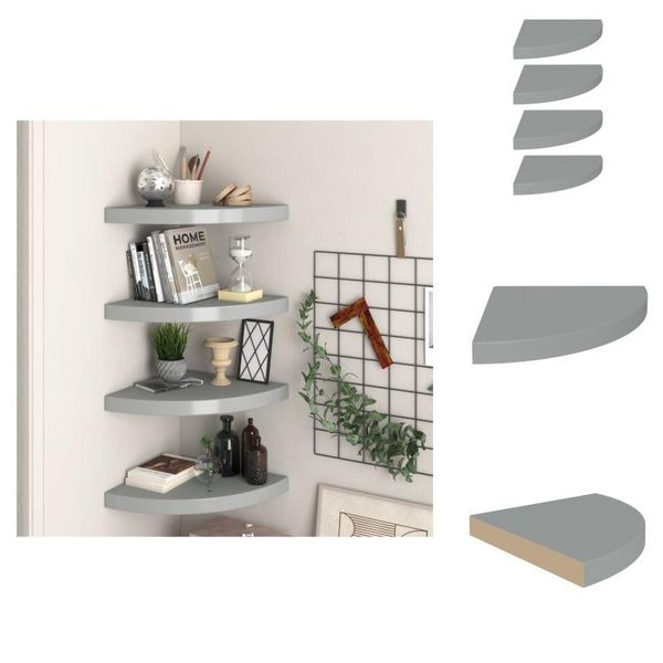 Vidaxl Mensole Galleggianti Ad Angolo 4 Pz. Mdf Grigio 35X35X3,8 Cm - Mensole A Muro-image