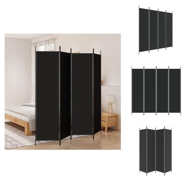 Vidaxl Paravento 4 Pezzi Nero 200X200 Cm Tessuto - Divisorio Per Ambienti-image