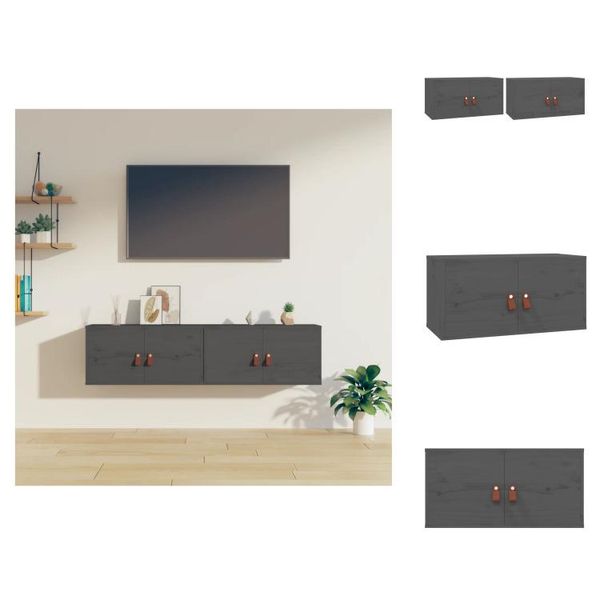 Vidaxl Armadi A Muro 2 Pz. Grigio 60X30X30 Cm In Legno Di Pino Massiccio - Mensole A Muro-image