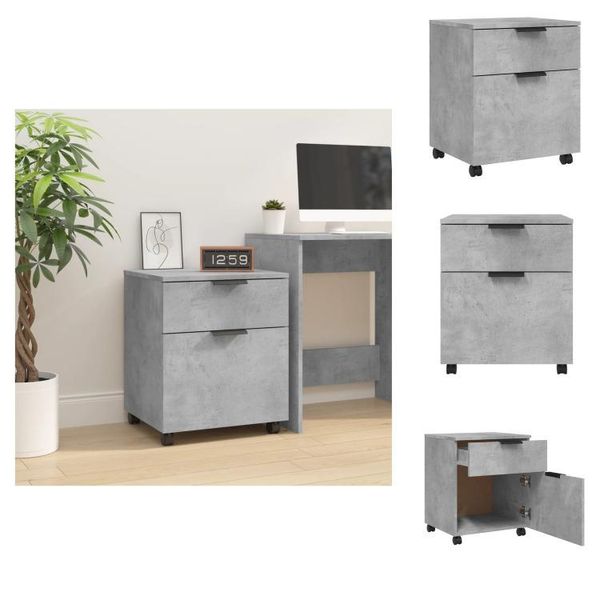Vidaxl Cartella Mobile Con Rotelle Grigio Cemento 45X38X54 Cm - Cartelle Di Archiviazione-image