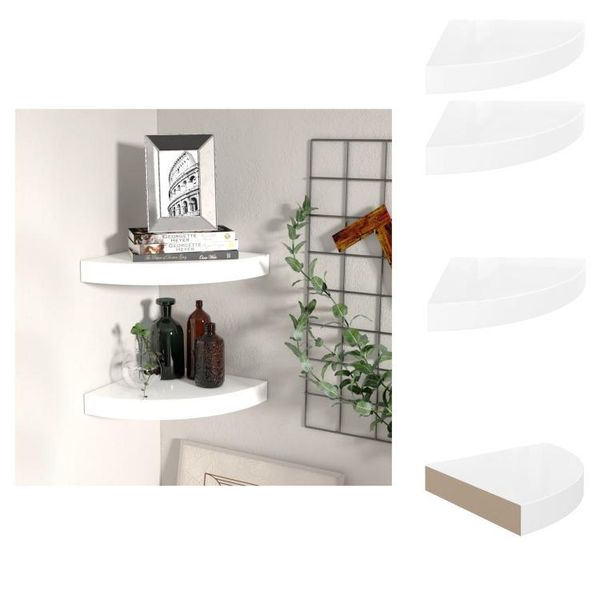 Vidaxl Mensole Galleggianti Ad Angolo 2 Pz. Mdf Bianco Lucido 25X25X3,8 Cm - Mensole A Muro-image