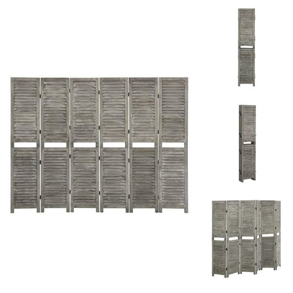 Vidaxl 6 Pezzi Divisorio Grigio 214X166 Cm In Legno Massiccio - Divisorio Per Ambienti-image