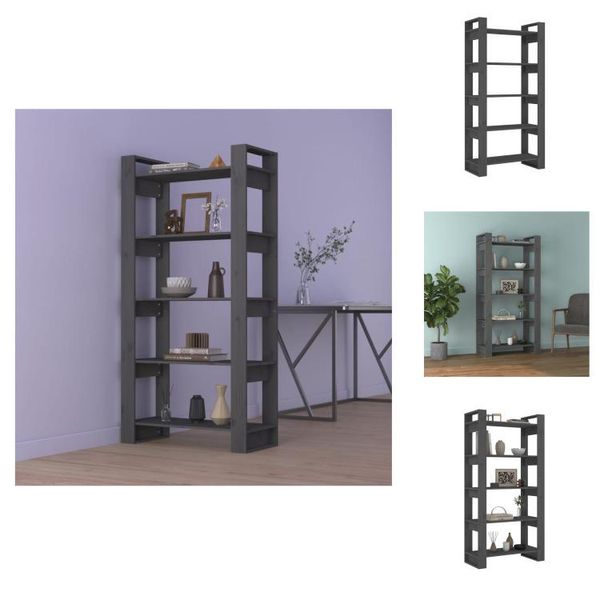 Vidaxl Libreria/Divisorio Grigio 80X35X160 Cm In Legno Massello - Librerie E Scaffalature-image