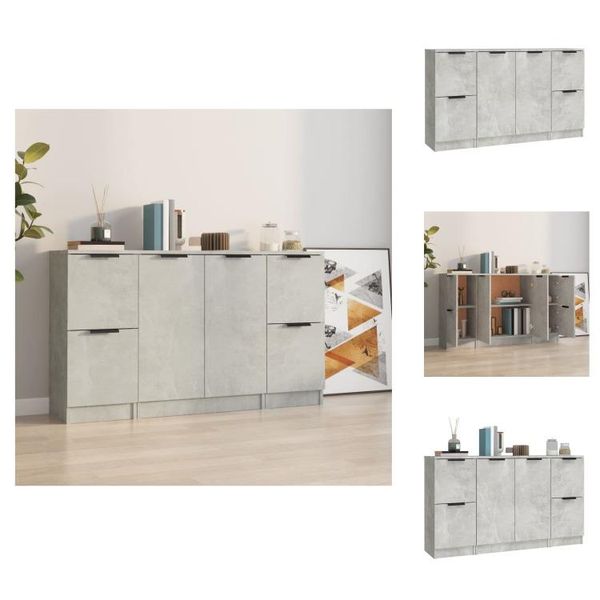 Vidaxl Credenze 3 Pezzi. Materiale A Base Di Legno Grigio Cemento - Credenze-image