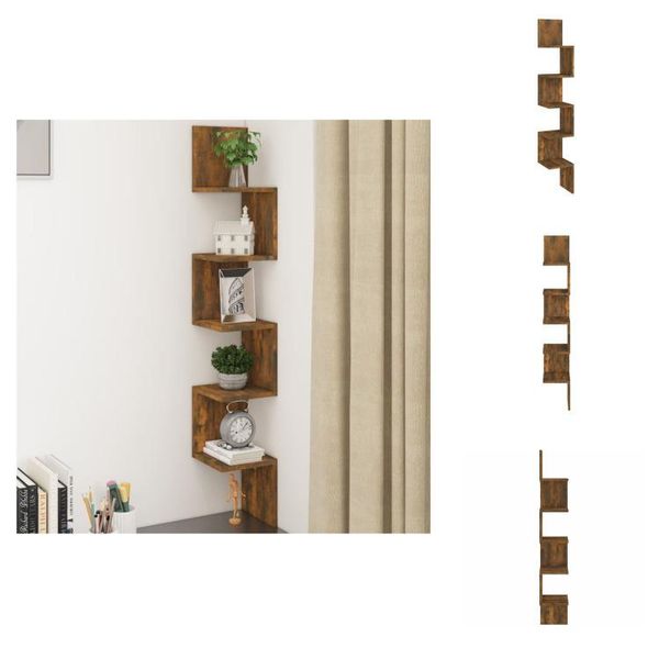 Vidaxl Mensola Angolare A Parete In Rovere Fumé 20X20X127,5 Cm Materiale A Base Di Legno - Mensole A Parete-image