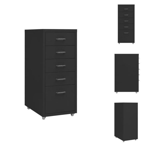 Vidaxl Armadio Per Archiviazione Con Rotelle Nero 28X41X69 Cm In Metallo - Armadi Per Archiviazione-image