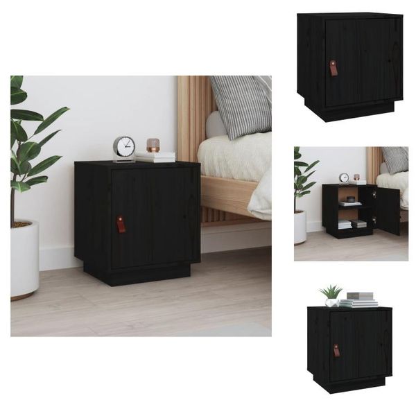 Vidaxl Comodino Nero 40X34X45 Cm In Legno Di Pino Massiccio - Comodini-image