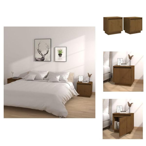 Vidaxl Comodini 2 Pz. Marrone Miele 40X30X40 Cm Pino Massiccio - Comodini-image