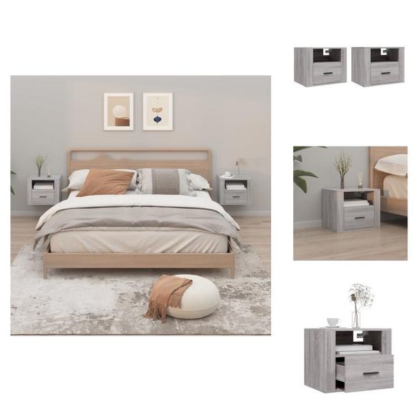 Vidaxl Comodini Da Parete 2 Pz. Grigio Sonoma 50X36X40 Cm - Comodini-image