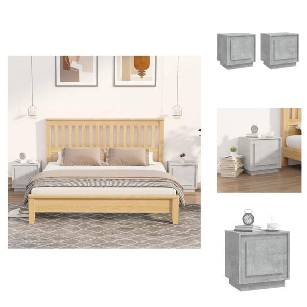 Vidaxl Comodini 2 Pz. Grigio Cemento 44X35X45 Cm Materiale A Base Di Legno - Comodini-image