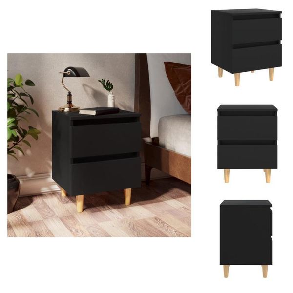 Vidaxl Comodino Con Gambe In Legno Di Pino Nero 40X35X50 Cm - Comodini-image