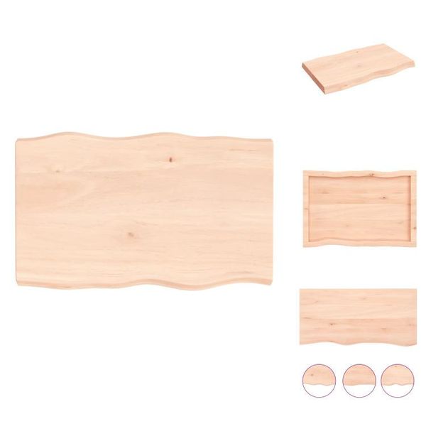Vidaxl Piano Da Tavolo 80X50X(2-6) Cm In Legno Massiccio Non Trattato Con Bordo Ad Albero - Piani Da Tavolo-image