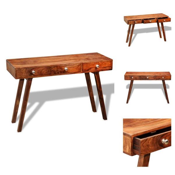 Vidaxl Consolle Con 3 Cassetti Da 76 Cm In Legno Massiccio - Tavoli Laterali-image