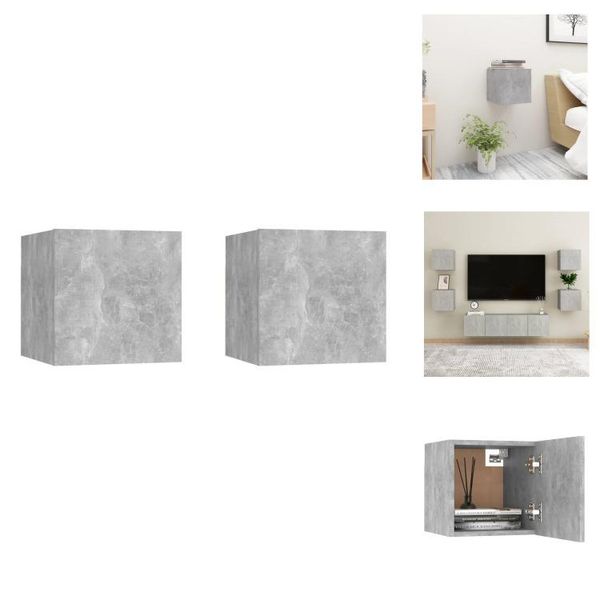Vidaxl Comodini 2 Pz. Grigio Cemento 30,5X30X30 Cm Materiale A Base Di Legno - Comodini-image