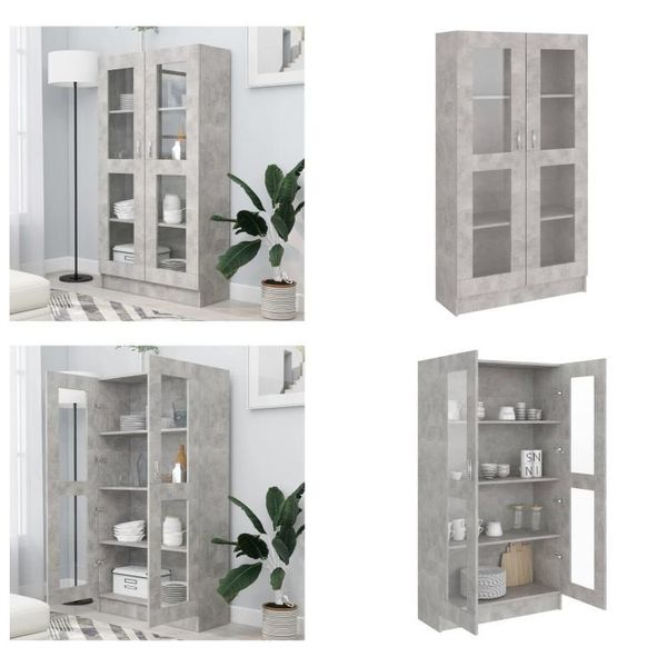 Vidaxl Vetrina In Cemento Grigio 82,5X30,5X150 Cm Materiale A Base Di Legno - Vetrina - Vetrine - Libreria - Librerie-image