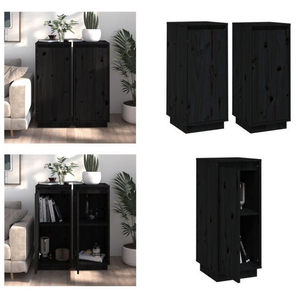 Vidaxl Credenze 2 Pezzi Nero 31,5X34X75 Cm Pino Massiccio - Credenza - Credenze - Mobile Laterale - Mobile Con Ante-image