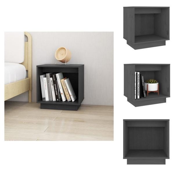 Vidaxl Comodino Grigio 40X30X40 Cm In Legno Di Pino Massiccio - Comodini-image