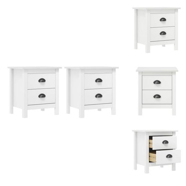 Vidaxl Comodino Hill 2 Pz. Bianco 46X35X49,5 Cm Pino Massiccio - Comodini-image