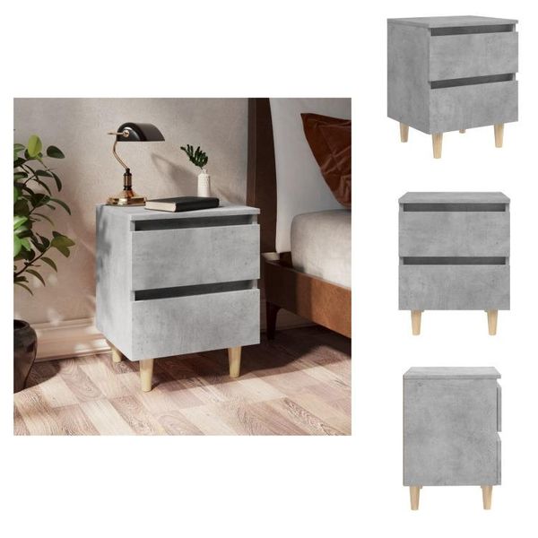 Vidaxl Comodino Con Gambe In Legno Di Pino Grigio Cemento 40X35X50 Cm - Comodini-image