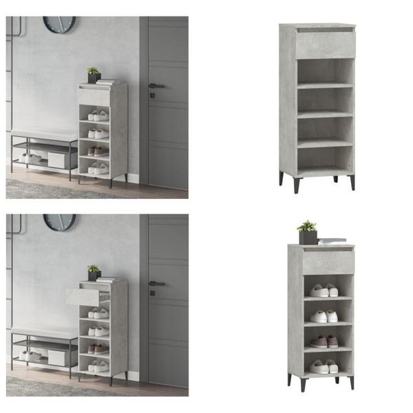 Vidaxl Scarpiera In Cemento Grigio 40X36X105 Cm In Legno - Scarpiera - Ripiani Per Scarpe - Armadio Per Scarpe - Armadio Per Scarpe-image