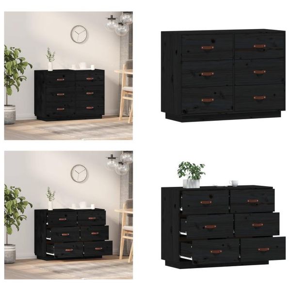 Vidaxl Credenza Nera 100X40X75 Cm In Pino Massiccio - Credenza - Credenze - Armadio - Armadio Portaoggetti-image