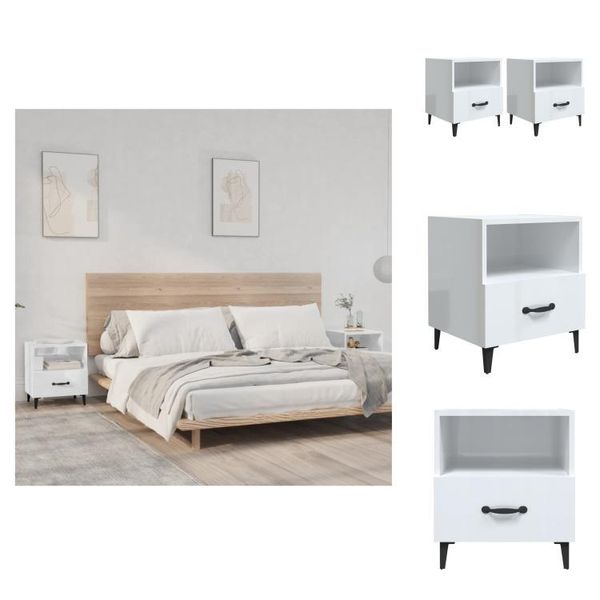 Vidaxl Comodini 2 Pz. Materiale A Base Di Legno Bianco Lucido - Comodini-image