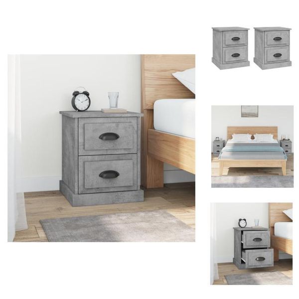 Vidaxl Comodini 2 Pz. Grigio Cemento 39X39X47,5 Cm Materiale A Base Di Legno - Comodini-image