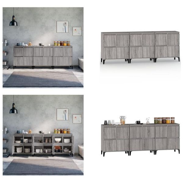Vidaxl Credenze 3 Pz. Grigio Sonoma 60X35X70 Cm Materiale A Base Di Legno - Credenza - Credenza - Armadio - Armadio Portaoggetti-image