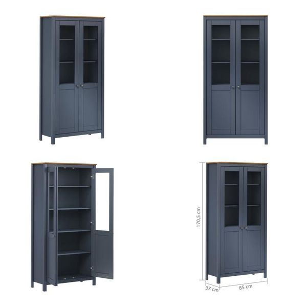 Vidaxl Credenza Hill Grey 85X37X170,5 Cm In Pino Massiccio - Credenza - Credenza - Armadio - Libreria-image