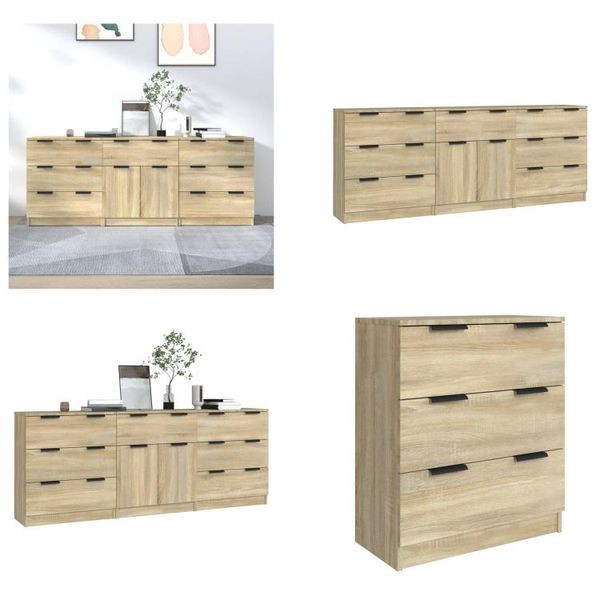 Vidaxl Credenza 3 Pezzi Sonoma In Legno Effetto Rovere - Credenza - Credenze - Mobile - Mobile Credenza-image