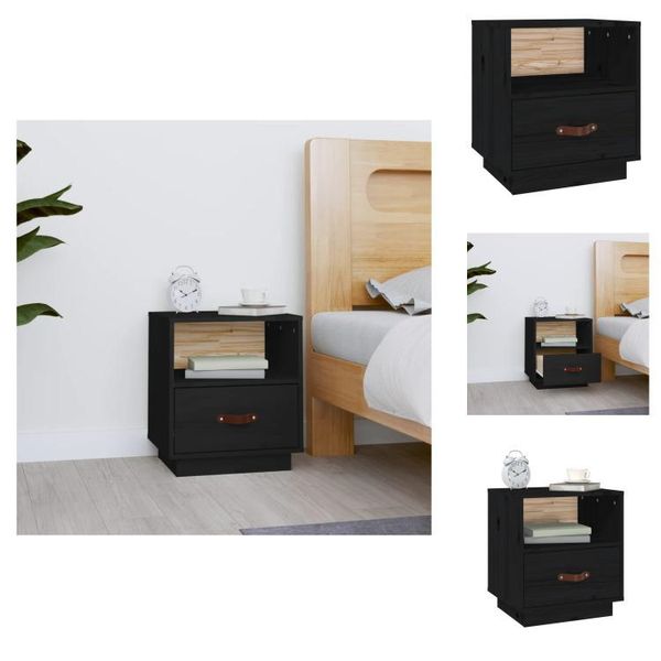 Vidaxl Comodino Nero 40X34X45 Cm In Legno Di Pino Massiccio - Comodini-image
