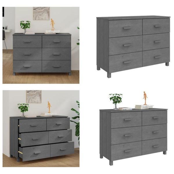 Vidaxl Credenza Hamar Grigio Scuro 113X40X80 Cm Pino Massiccio - Credenza - Credenze - Credenza In Legno - Credenza In Legno Massiccio-image