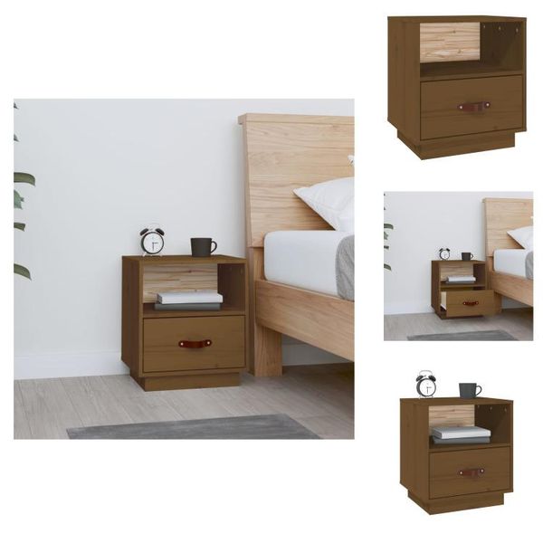 Vidaxl Comodino Marrone Miele 40X34X45 Cm In Legno Di Pino Massiccio - Comodini-image