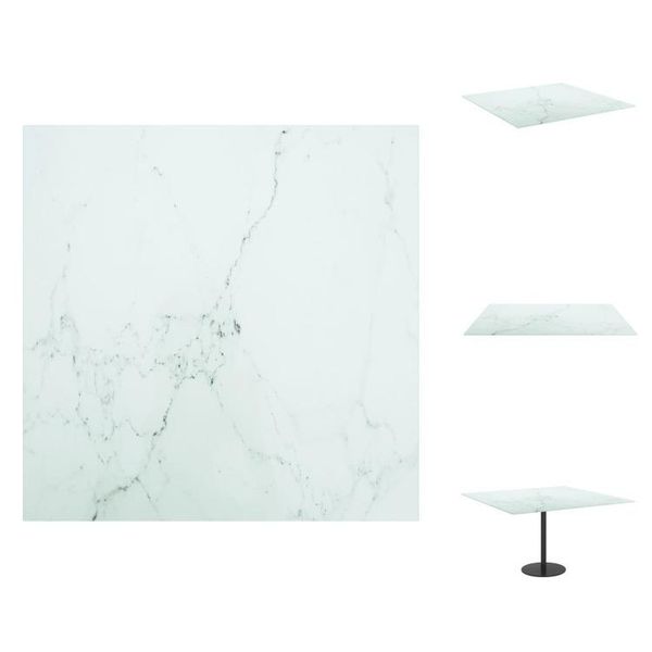 Vidaxl Piano Da Tavolo Bianco 70X70 Cm In Vetro Temperato 6 Mm Effetto Marmo - Piani Da Tavolo-image