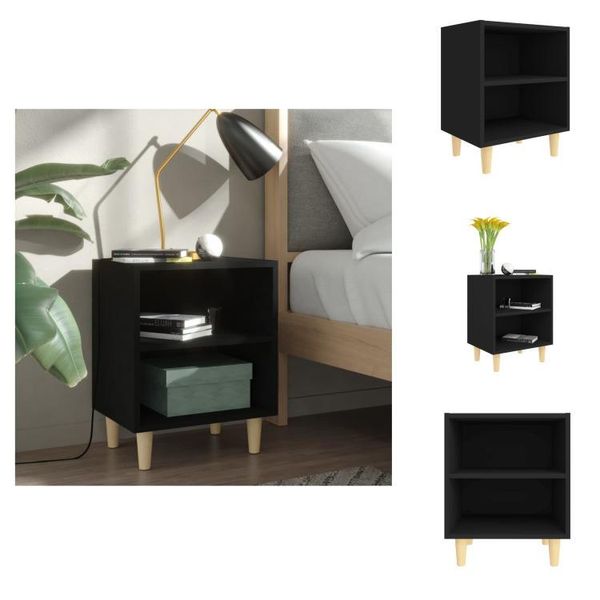 Vidaxl Comodino Con Gambe In Legno Massiccio Nero 40X30X50 Cm - Comodini-image