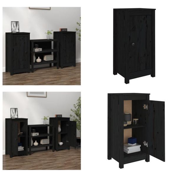 Vidaxl Credenze 2 Pezzi Nero 40X35X80 Cm In Legno Di Pino Massiccio - Credenza - Credenze - Armadio - Credenza-image