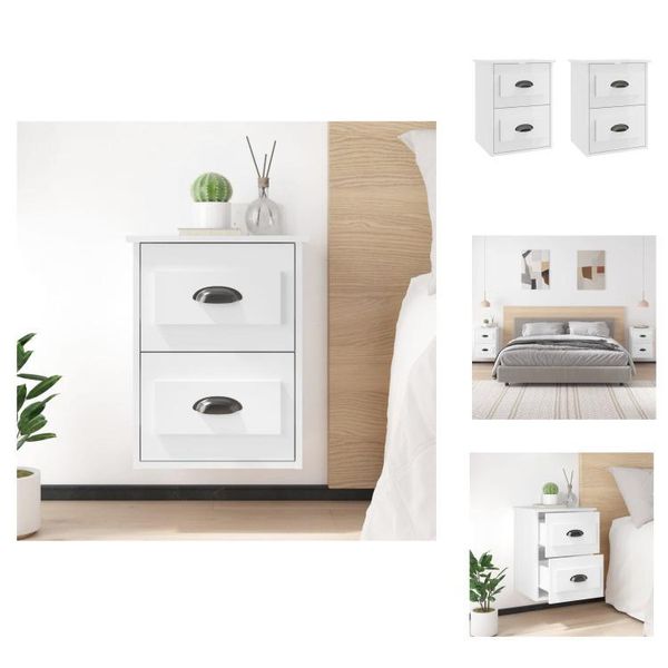 Vidaxl Comodini Da Parete 2 Pz. Bianco Lucido 41,5X36X53 Cm - Comodini-image