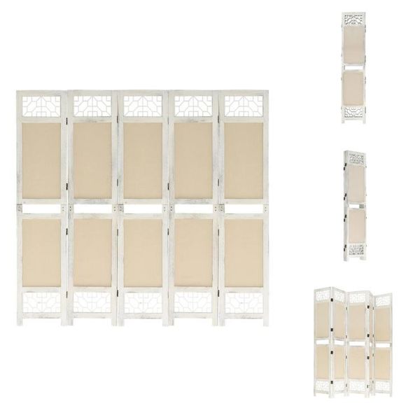 Vidaxl 5 Pezzi Divisorio Crema 175X165 Cm Tessuto - Divisori Per Ambienti-image