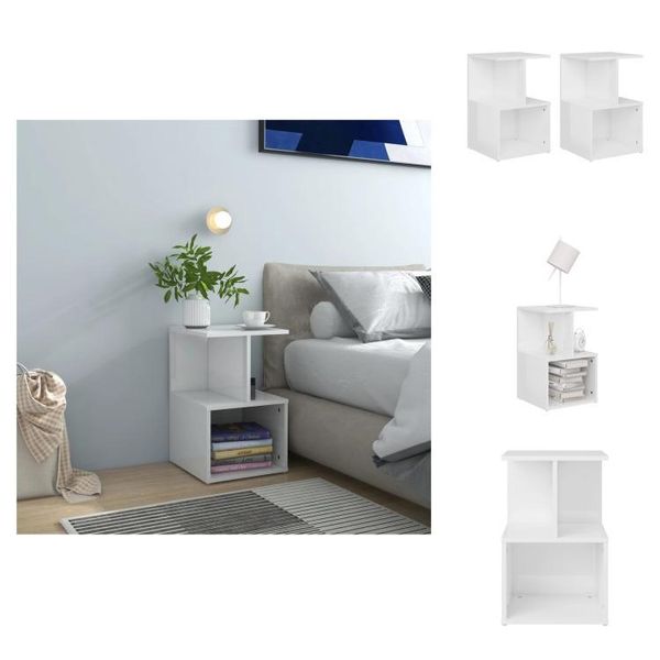 Vidaxl Comodini 2 Pz. Bianco Lucido 35X35X55 Cm Materiale A Base Di Legno - Comodini-image