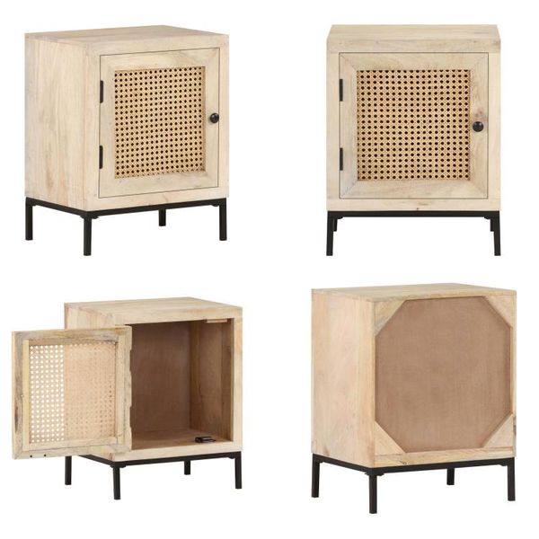 Vidaxl Comodino 40X30X50 Cm In Legno Massello Di Mango E Vimini - Comodino - Comodini - Comodino In Legno - Comodini In Legno-image
