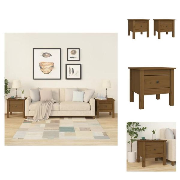 Vidaxl Tavolini 2 Pz. Marrone Miele 40X40X39 Cm In Legno Di Pino Massiccio - Tavolini-image