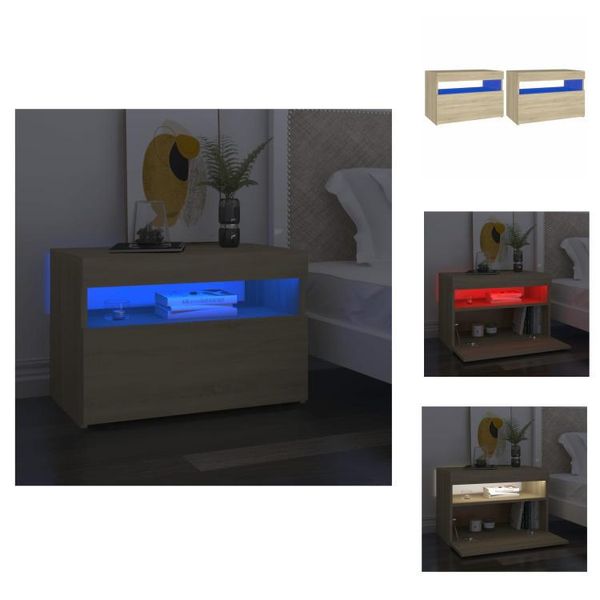Vidaxl Comodini Con Luci Led 2 Pezzi Rovere Sonoma 60X35X40 Cm - Comodini-image