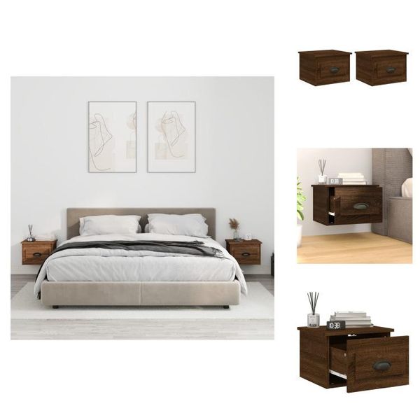 Vidaxl Comodini Da Parete 2 Pz. Aspetto Rovere Marrone 41,5X36X28 Cm - Comodini-image