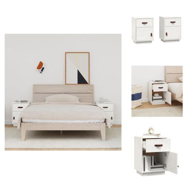 Vidaxl Comodini 2 Pz. Bianco 40X34X55 Cm Pino Massiccio - Comodini-image