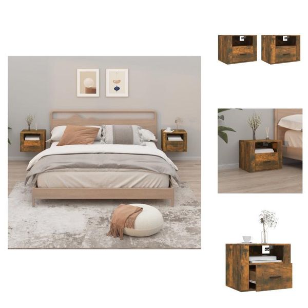 Vidaxl Comodini Da Parete 2 Pz. Rovere Fumé 50X36X40 Cm - Comodini-image