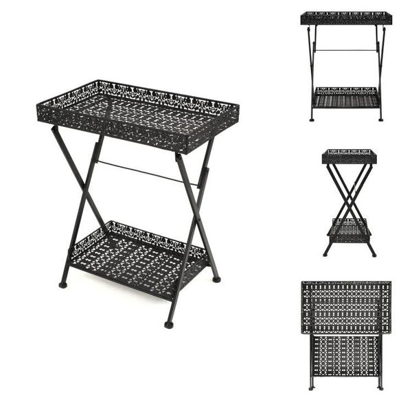 Vidaxl Tavolino Pieghevole In Metallo Vintage 58 X 35 X 72 Cm Nero - Tavolini-image
