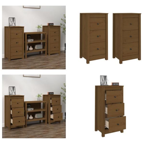Vidaxl Credenze 2 Pz. Miele Marrone 40X35X80 Cm Pino Massiccio - Credenza - Credenze - Armadio - Armadio Portaoggetti-image