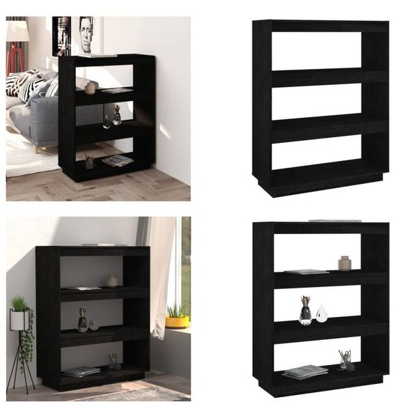 Vidaxl Libreria/Divisorio Nero 80X35X103 Cm In Pino Massiccio - Libreria - Librerie - Libreria In Legno - Divisorio Per Ambienti-image